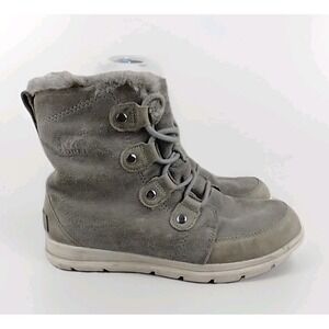 Sorel Explorer Joan Boots Womens 10 Gray Suede Shearling Lined NL3039-052 Winter
